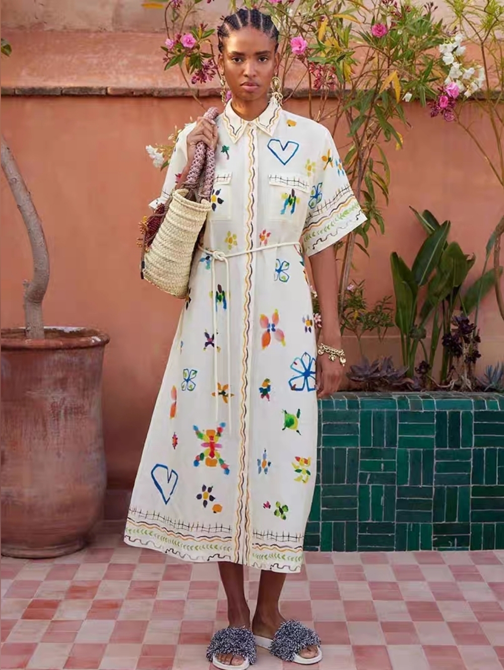 ALEMAIS Sidi Printed Linen-Blend Midi Shirtdress